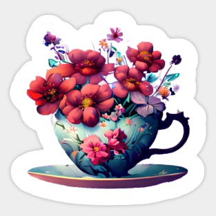 Teacup full of flowers Sticker